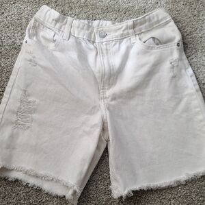H&M Cream Cropped Jean Shorts with Frayed Hem